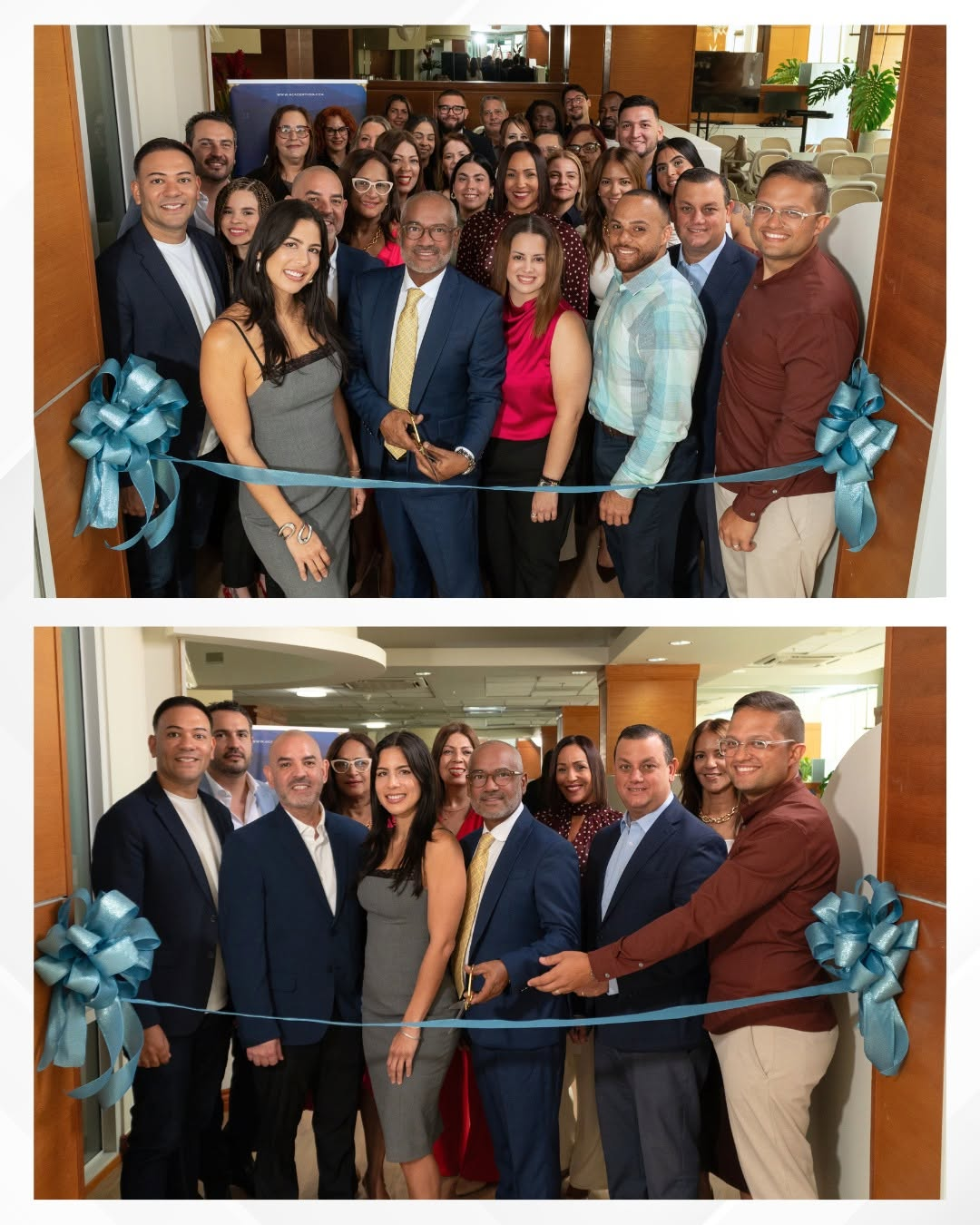 Ceremonia de inauguracion con cinta azul y equipo profesional